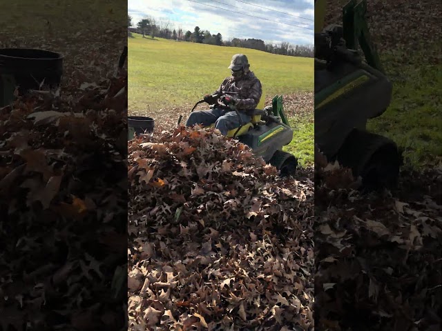 John Deere Z970R mowing leaves with mulch on demand deck