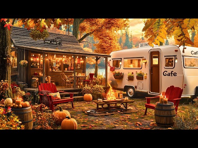 Autumn Jazz in a Cozy Forest Café by the Campfire🍂Relaxing Jazz & Bossa Nova Music for Happy Weekend