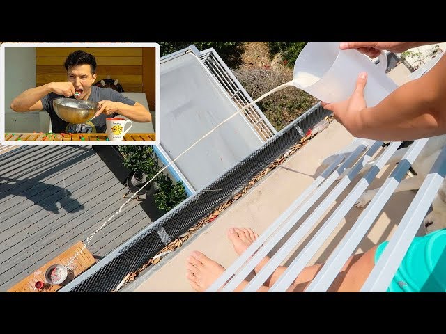 Making Cereal From 40 FEET HIGH!!  (CEREAL HACKS)