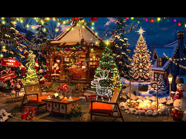 Soft Christmas Jazz Music to Relax 🎄 Cozy Hut Cafe Ambience ⛄ Peaceful Snow Falling Scene