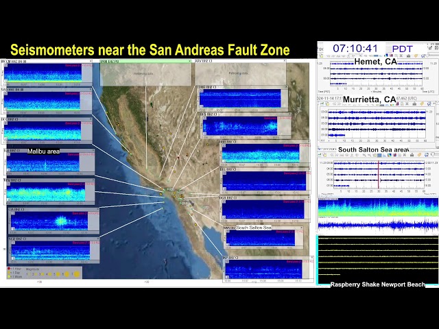 Live - Seismometers near the San Andreas Fault Zone, and the Cajon Pass (Los Angeles Area)