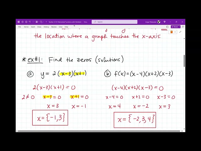 Section 4.13: Polynomial Functions with Multiplicity