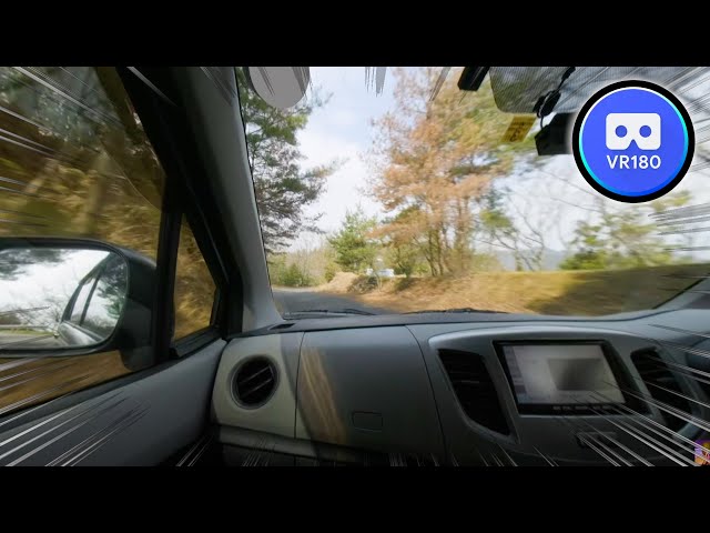 Move in VR180 Passenger seat of a car going down a mountain pass 8K Video Beware of VR Sickness