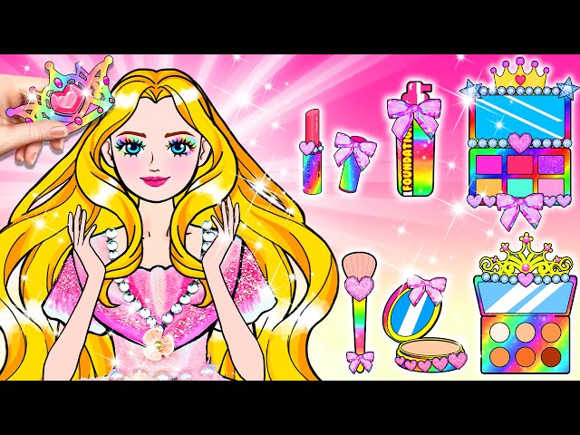 DIY Barbie Dolls Story - Rainbow Rapunzel Princess Makeup & Dress Up | Doll Beauty Contest Handmade