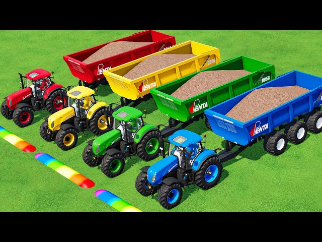 TRANSPORTING New HOLLAND T7 TRACTORS & WOODCHIPS with BIG TRAILER & TRACTORS & TESLA TRUCK! FS22