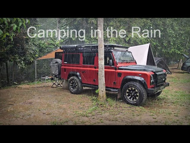 Car Camping in a Land Rover Defender in Tropical HEAVY RAIN with Crystal Clear River Relaxing, ASMR