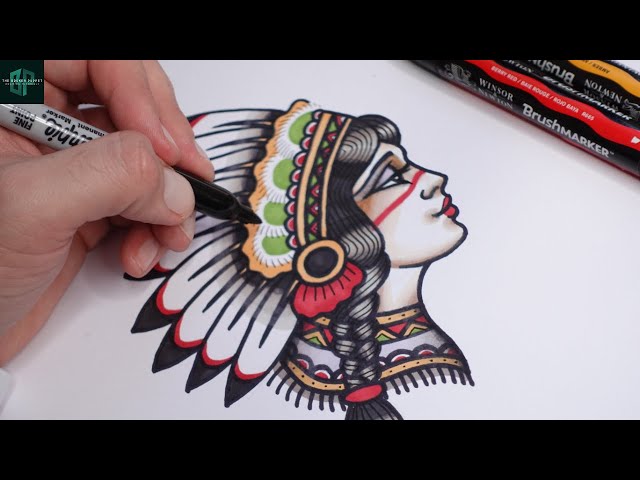 How to Draw out a Tattoo Design of a Native American Girl