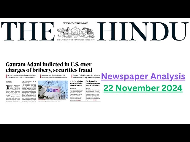 22 November 2024 || The Hindu Newspaper Analysis || 22 November 2024 Current Affairs