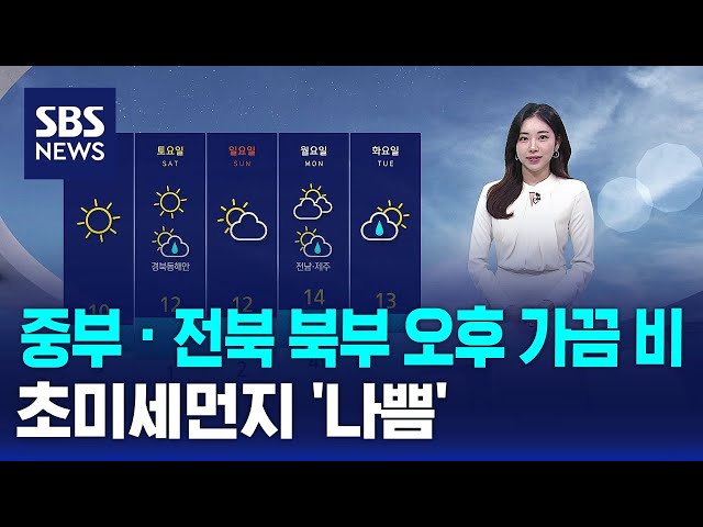 [날씨] 중부 · 전북 북부 오후 가끔 비…초미세먼지 '나쁨' / SBS