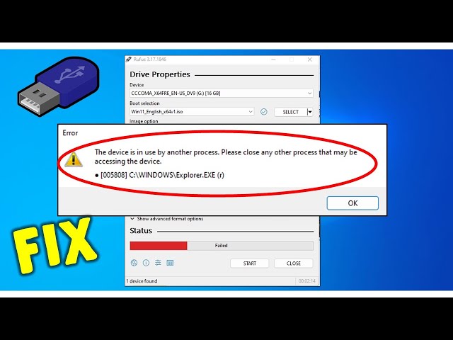 Fix the device is in use by another process error in rufus