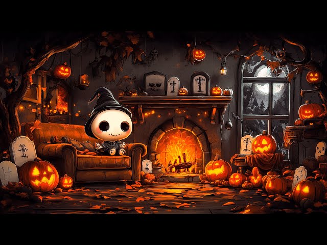 Halloween Fireplace & Porch Vibes With Relaxing Halloween Music🎃Spooky | Halloween Background Music