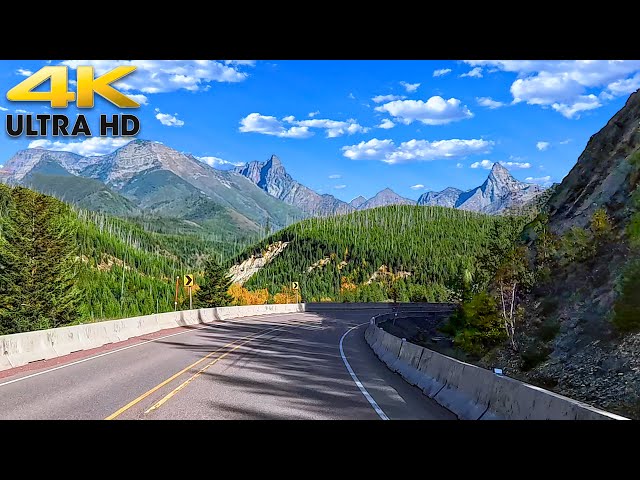 Montana Mountain Scenic Drive on US Route 2 in Glacier National Park 4K - Montana Fall Colors