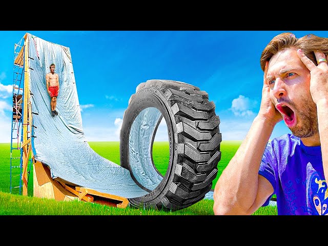 Built Water Slide LOOP With A Gigantic Tire!