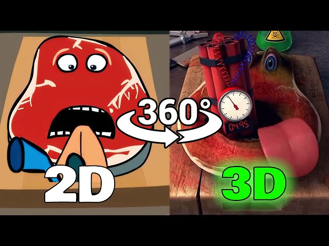 360º VR Charlie the Steak 2D VS 3D VS 4D WELL DONE animations