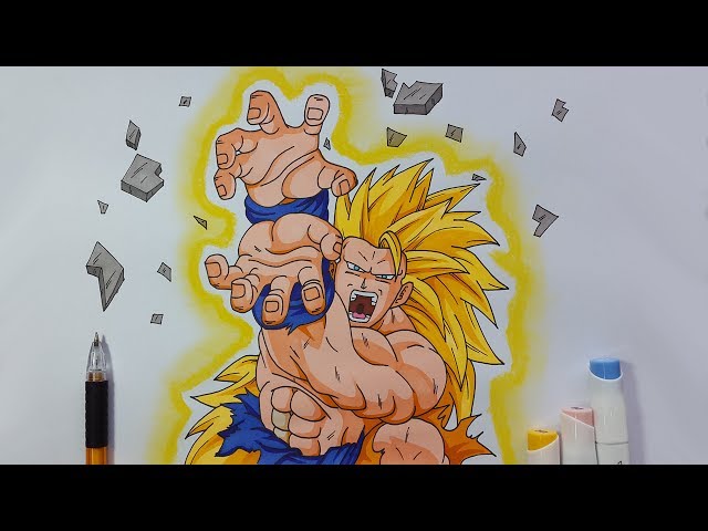 Drawing Goku ssj3 firing kamehameha blast