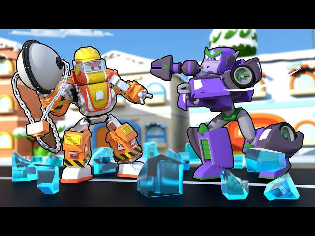 ROBOT CARS fight the ICE EVIL ROBOT! | Rescue Vehicles for Kids