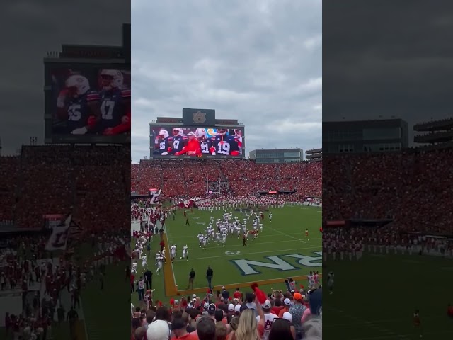 Auburn cheerleader takes out Oklahoma player prior to the game on September 28