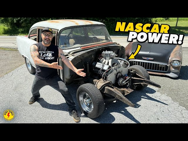 Swapping An 800+ Horsepower NASCAR V8 Into My 1955 Chevy Street Car! | PART 1 - DRIVETRAIN IN!