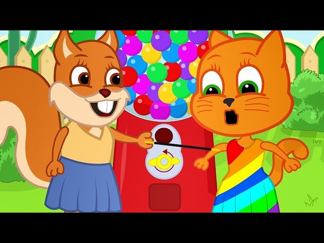 🔴 Cats Family in English - WOW! Gumball Machine Rainbow Dress Cartoon for Kids