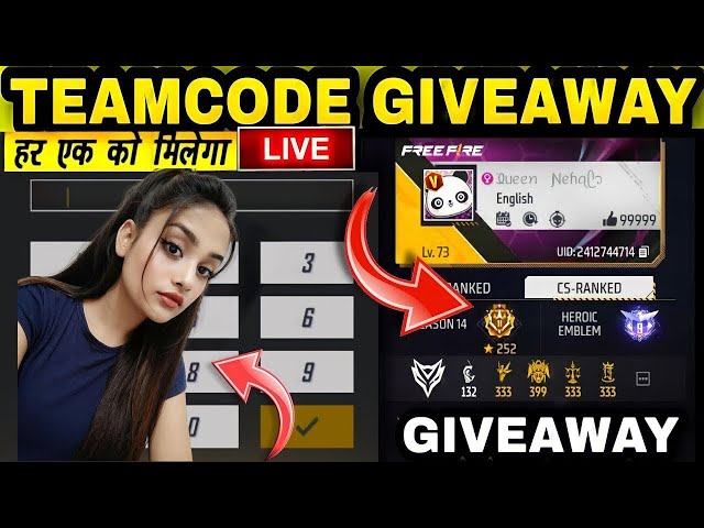 FREE FIRE GIRL LIVE | UNLIMITED CUSTOM ROOM |GUILD TEST 1V1 |TEAMCODE GIVEAWAY #freefirelive #fflive