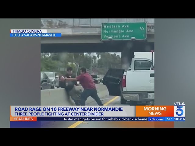 Apparent road rage brawl on busy Los Angeles freeway caught on video