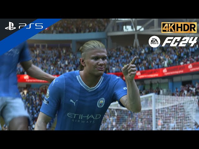 (PS5) EPL 23-24 | Man City vs West Ham 3-2 | Brace Haaland Make City Win EPL | FC 24 [4K HDR 60FPS]