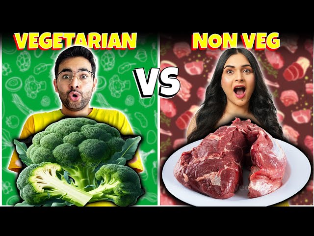 VEGETARIAN vs NON-VEGETARIAN vs VEGAN FOOD 😱 || 60 minute Food Challenge