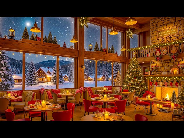 Christmas Vibes in Cozy Coffeehouse – Winter Jazz, Snowy and Fireplace Glow for a Perfect Holiday 🎄