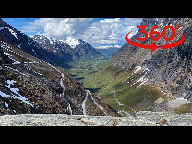 Trollstigen - Troll’s Road driving downward 360 video 2022