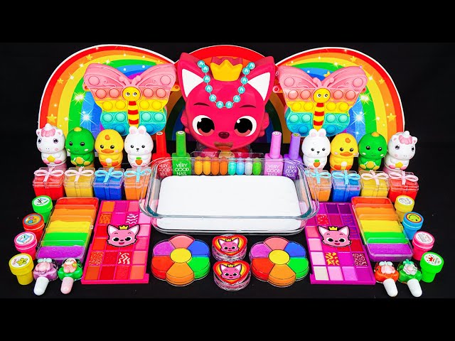 Pinkfong Slime Mixing Random With Eyeshadow🌈Mixing Cute Thing Into Slime