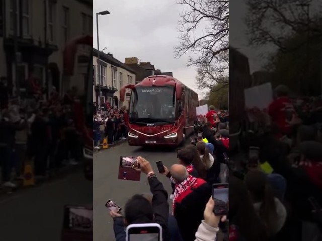 Liverpool team bus arrives at Anfield #shorts #ynwa #liverpoolfc #anfield