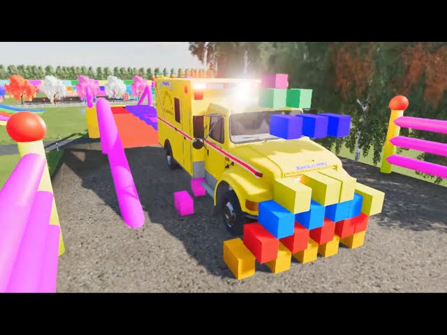 TRANSPORTING PIXAR CARS & FRUITS WITH COLORED & JOHN DEERE vs CLAAS vs TRACTORS - BeamNG.drive 305