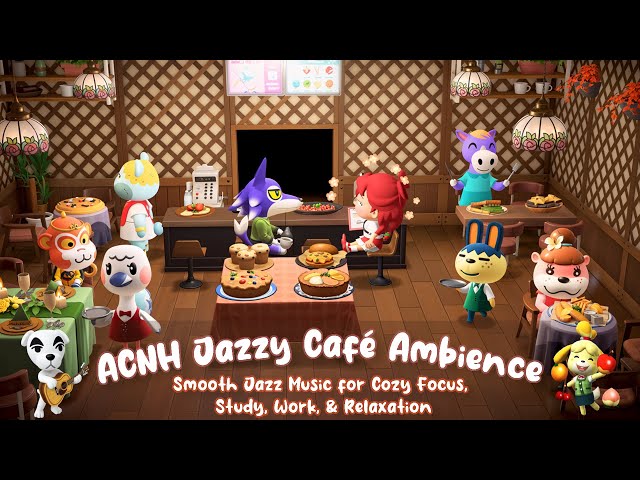 4K ACNH Jazzy Café Ambience ☕ Smooth Jazz Music for Cozy Focus, Study, Work, & Relaxation 🎶