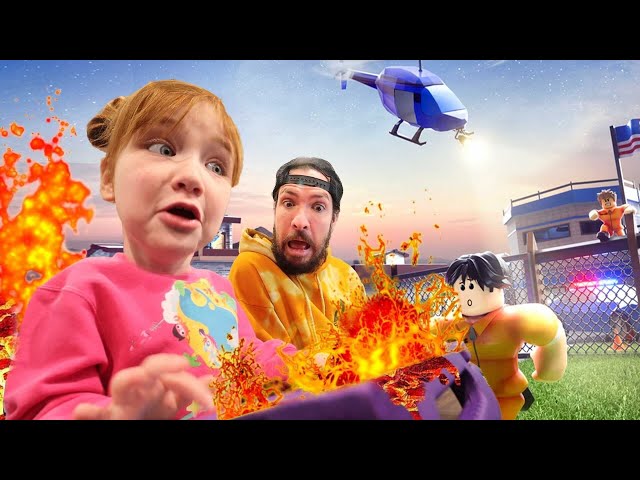 LAVA PRiSON ESCAPE!!  Adley App Review of Roblox game with Dad! pirate ship and cops obby Challenge