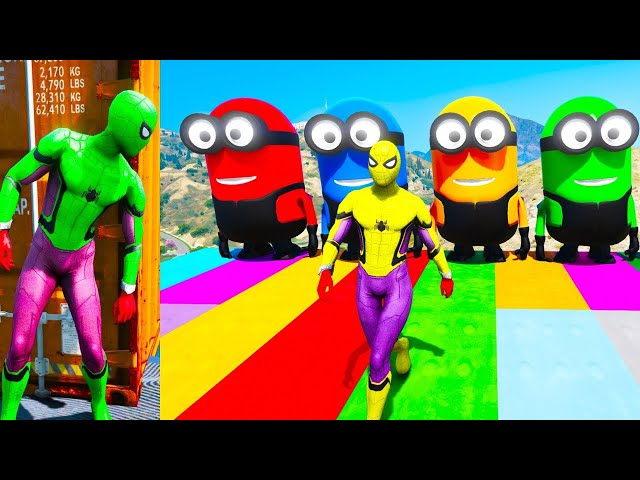 GTA 5 - Red Spiderman vs Red Minion vs Green Minion!