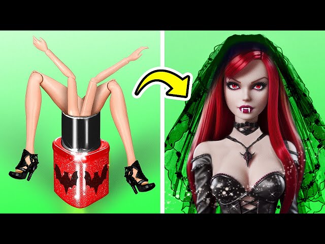 STUNNING 🖤 BARBIE TO VAMPIRE BRIDE MAKEOVER WITH AMAZING HACKS AND GADGETS