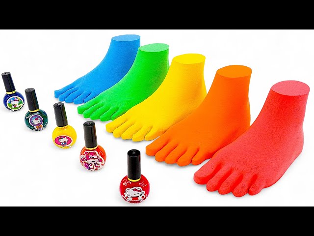 Satisfying Video l How To Make Kinetic Sand Rainbow Foot and Nail Polish Cutting ASMR