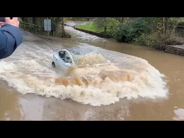 Rufford Ford Tesla compilation in Deep Flood water