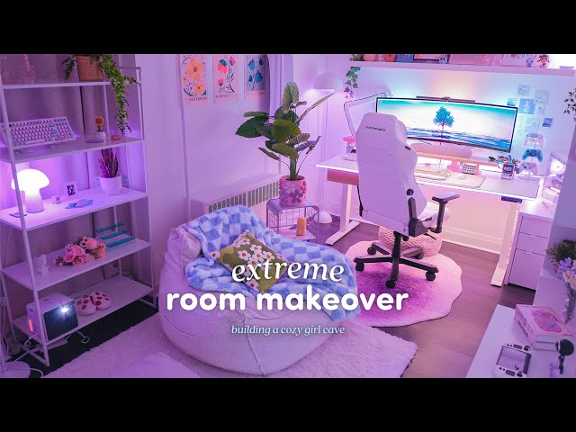 Building a cozy girl cave ☁️🪴 extreme room makeover ✨ ft. 4K BenQ X300G gaming projector