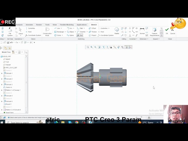 BEVEL GEAR CREO PARAMETRIC 3@AtanVlog