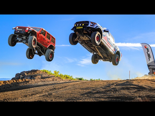 Ultimate Crash Battle! Raptor FULL Send to FLAT, Jeep Rubicon gets ROLLED by the Whoops