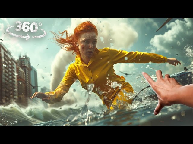 360° Surviving a Tsunami in VR! Epic Helicopter Escape & Parkour Adventure VR 360 Video 4K Ultra HD