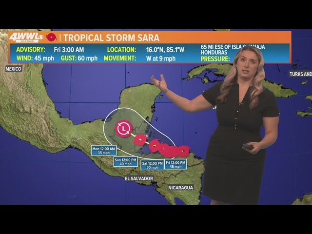 Friday 5am Tropical Update: Tropical Storm Sara will dissipate in western Caribbean