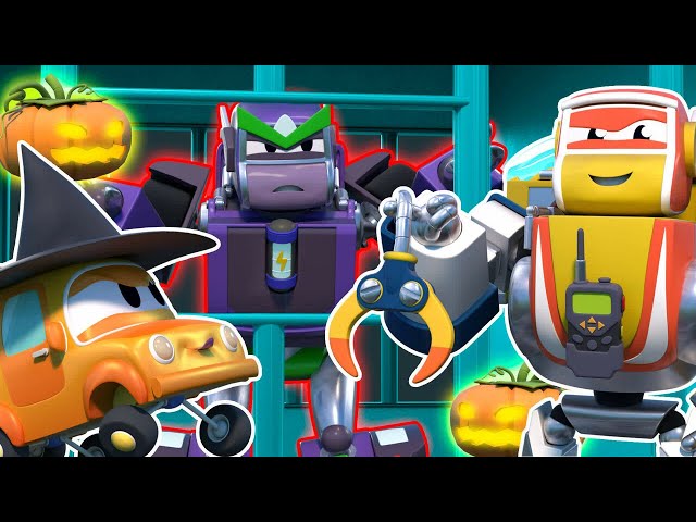 HALLOWEEN: EVIL ROBOT tricks Baby Cars! Help SUPER ROBOT and POLICE CAR! - Trick or Treat Goes Wrong