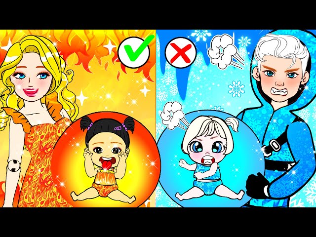 DIY Barbie Family Dress Up Contest: FIRE Pregnant Mother vs ICE Pregnant Father🔥❄ | Doll Spanish