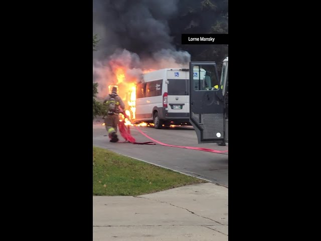 Winnipeg firefighters tackle paratransit van blaze minutes after passengers escape