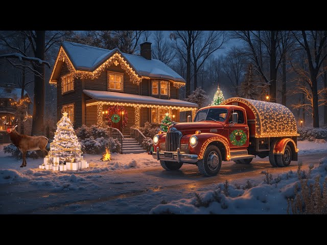 Snowy White Christmas Night Lights and Cozy House in Forest Toronto  Relaxing Fire & Snow Falling