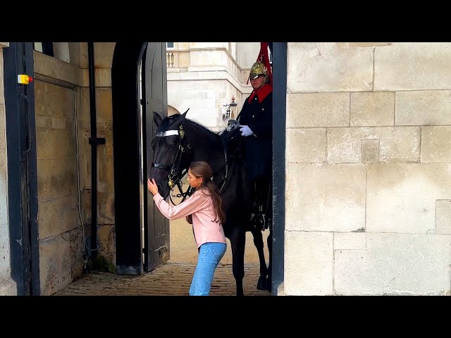 Kind Girl Helps Very FRIGHTENED Kings Guard Horse Calm Down..