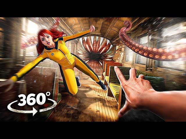 360° TRAIN YARD FLOOD 1 - SURVIVE TRAIN CRASH AND KRAKEN HORROR WITH GIRLFRIEND VR 360 Video 4k uhd