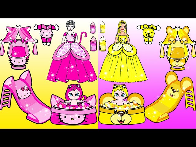 Vestir Muñecas De Papel | Pink And Yellow Mother And Daughter Dress Up | Woa Doll En Spanish